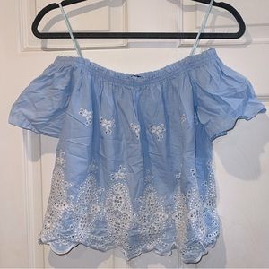 One💗Clothing Off shoulder top with eyelet stitch detail in white size small.